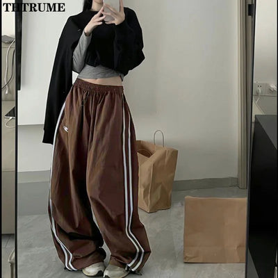 Y2K Vintage Women Loose Pants Oversized Hip Hop Drawstring Pocket Fashion Chic Cargo Pant Casual Office Lady Baggy New Trousers - Smarsty