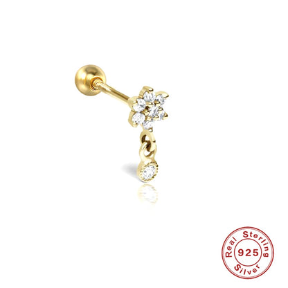 925 Sterling Silver Lotus Tassel Zircon Stud Earrings - Smarsty