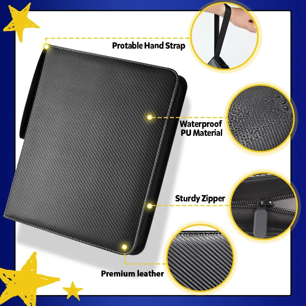 900 Pockets Card Binder Sleeves with Zipper, Double Sided Pockets Card Holder Carry Card Case for TCG CCG Card Storage(Black)