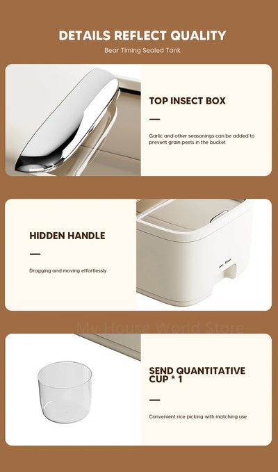 10KG Rice Storage Box Home with Lid Insect Proof Moisture Proof Rice Box Grain Sealed Jar Kitchen Container Storing Dry Grain by Smarsty