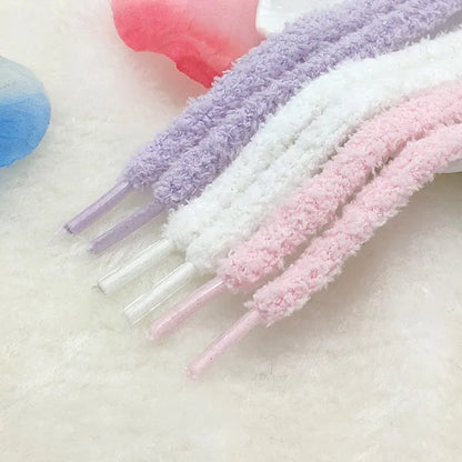0.8cm width 1 Pair Cute Plush Sneakers Shoelaces Men Women High-top Casual Canvas  White Flat Shoes Laces Strings Accessories - Smarsty