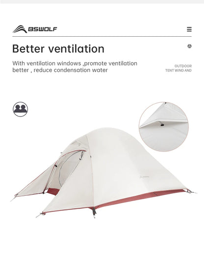 BISINNA Ultralight Camping Tent Backpack Tent 20D Nylon Waterproof Outdoor Hiking Travel Tent Cycling Tent 1-2 Person