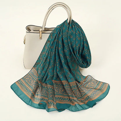 Lightweight Silk Lotus Print Scarf for Women Sun Protection - Smarsty
