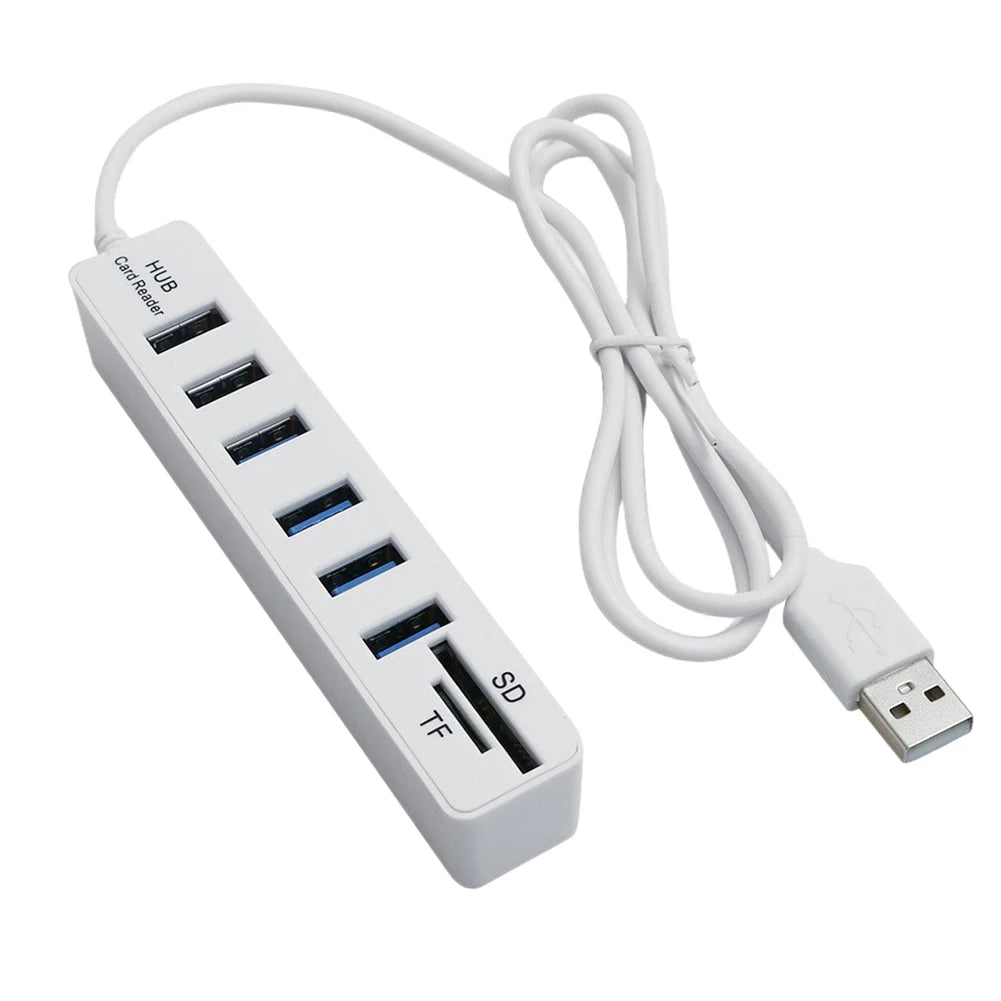 USB 6 Port Extension Hub High Speed Transmission Memory TF Splitter Adapter Plug and Play USB 2.0 for Laptop Computer PC