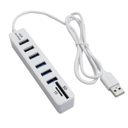 USB 6 Port Extension Hub High Speed Transmission Memory TF Splitter Adapter Plug and Play USB 2.0 for Laptop Computer PC