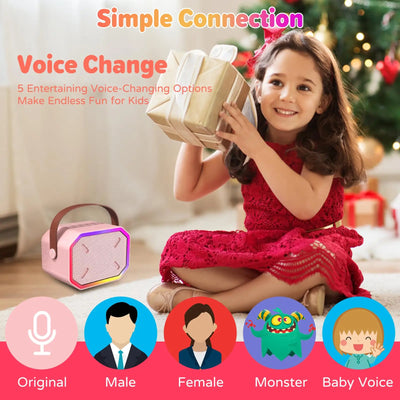 Mini Karaoke Machine for Kids Portable Karaoke Machine Bluetooth Wireless Microphones LDE Light Toys Gifts for Girls Boys - Smarsty