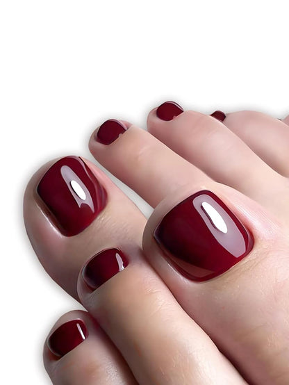 24pcs Glossy Nude Press On Toe Nails With French Edge - Smarsty
