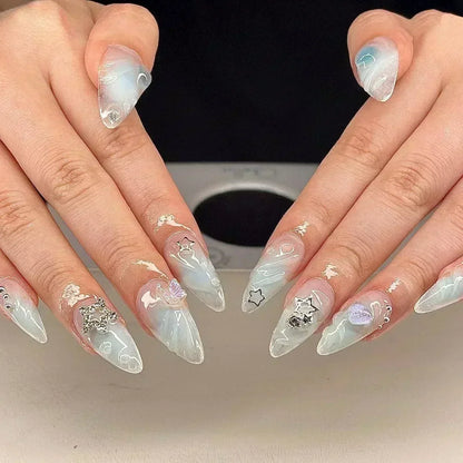 24Pcs Pink Almond False Nails with French Design - Smarsty