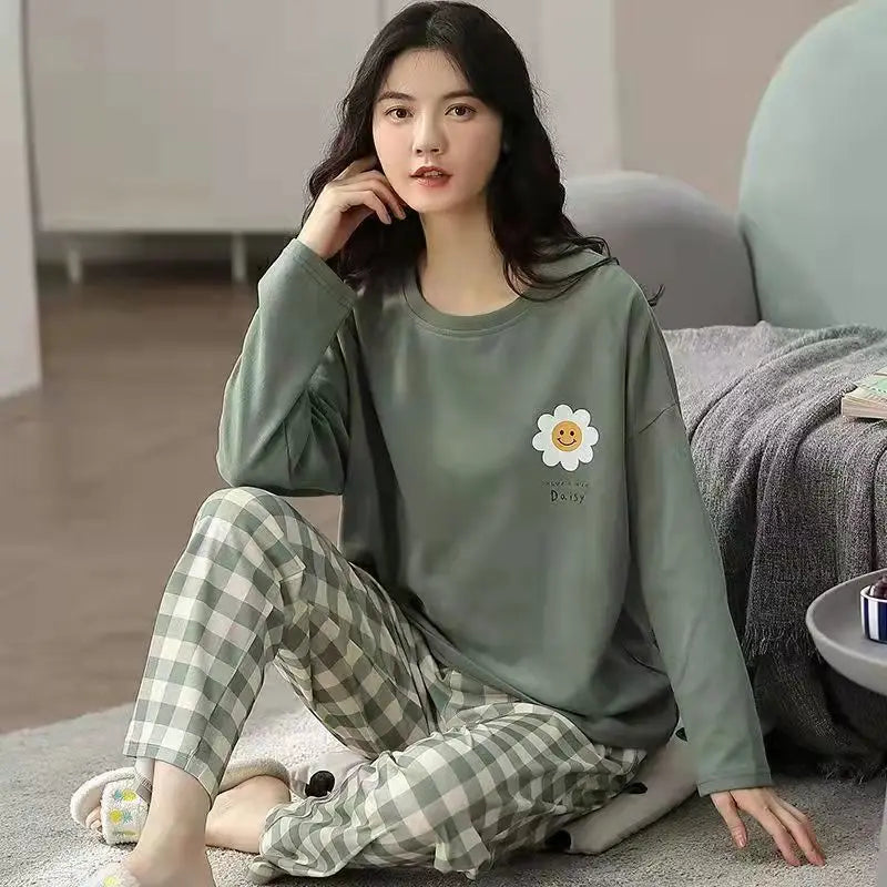 Spring and Autumn New Ladies Pajamas Homewear Set of Long-Sleeved Autumn and Winter Homewear Women Plus Size Pajamas Set - Smarsty