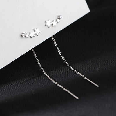 925 Sterling Silver Star Earrings with Tassel Design for Women - Smarsty