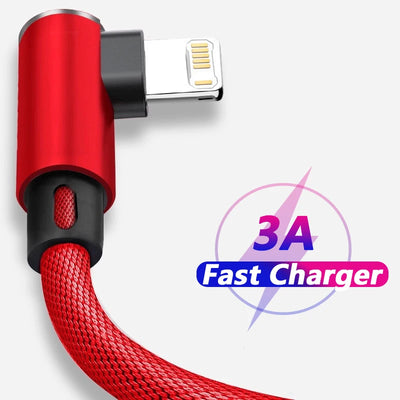 90 Degree USB Cable For iPhone 14 13 12 11 Pro Max X XR 6s 7 8 Plus 2m 3m Lead Mobile Phone Fast Charging Cord Data Charger Wire - Smarsty