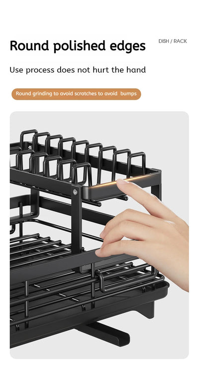 Stainless Steel Dish Drying Rack Adjustable Kitchen Plates Organizer with Drainboard Over Sink Plate Drainer Storage Organizer by Smarsty
