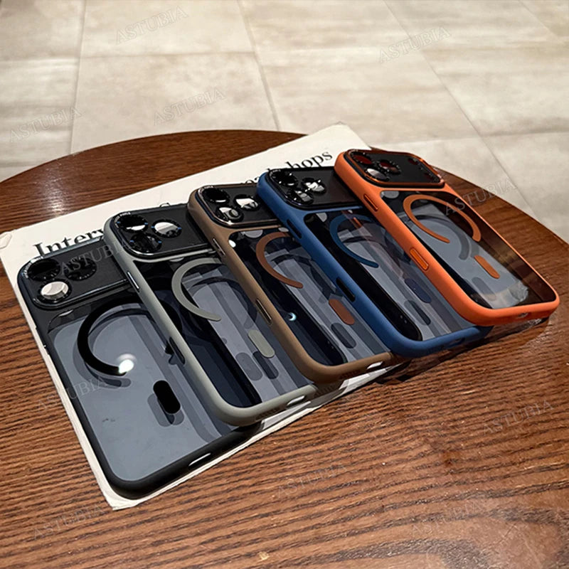 Luxury Magnetic Metal Lens Bumper Protection Case For iPhone 14 13 12 11 Pro Max Plus Magsafe Acrylic Clear Cover by Smarsty