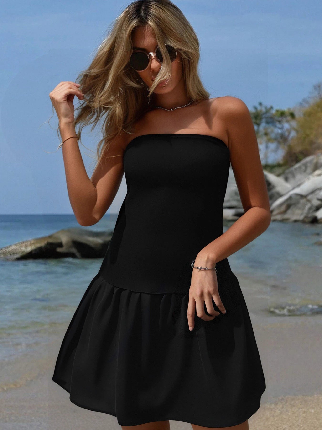 Black Sexy A-Line Dress Summer Strapless Women Slim Fit Off Shoulder Fashion Patchwork Casual Party Female Mini Dresses Clothing