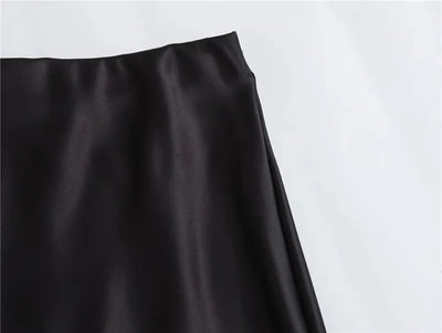 MUJER Woman 2025 Satin Skirt Women High Waist Long Skirts For Women Summer Black Midi Skirt Woman Office Elegant Women's Skirts - Smarsty