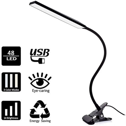 5W LED Clip on Desk Lamp with 3 Modes 11 Brightness  2M Cable Dimmer 14 Levels Clamp Table Lamp