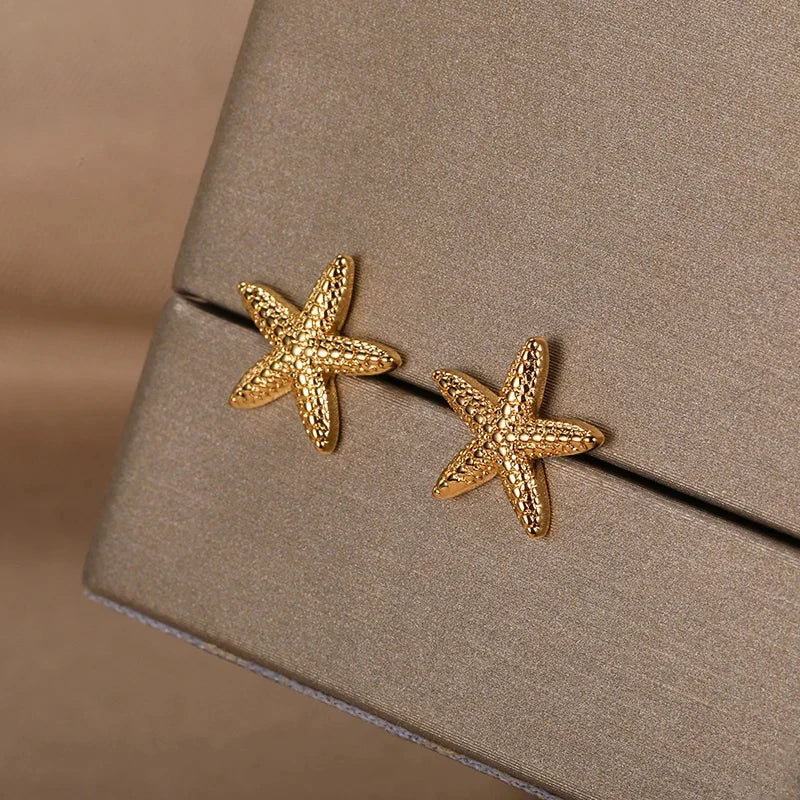 Vintage Starfish Stainless Steel Stud Earrings Lightweight - Smarsty