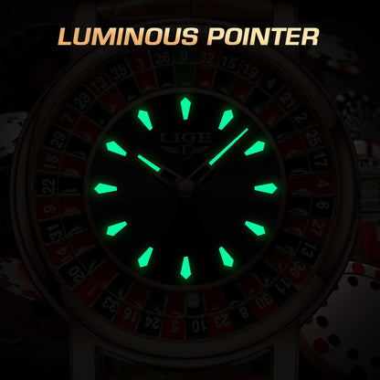 LIGE Waterproof Brown Leather Men's Roulette Watch - Smarsty