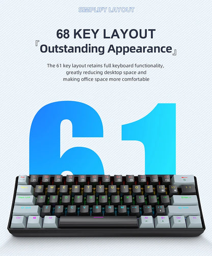 Compact 60 Percent Mechanical Keyboard RGB Wired Gaming