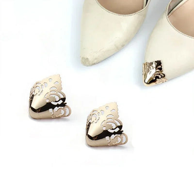 Women High Heel Metal Toe Cap Wear and Tear Concealer Anti-kicking Leather Shoes Point Protector Flat Shoe Tips Cap Accessorices - Smarsty