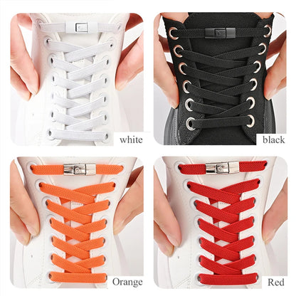 8mm No Tie Shoe Laces Press Lock Shoelaces Without Ties Elastic Laces Sneaker Kids Adult Widened Flat Shoelace for Shoes - Smarsty