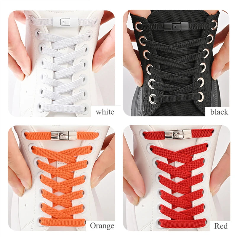 8mm No Tie Shoe Laces Press Lock Shoelaces Without Ties Elastic Laces Sneaker Kids Adult Widened Flat Shoelace for Shoes - Smarsty