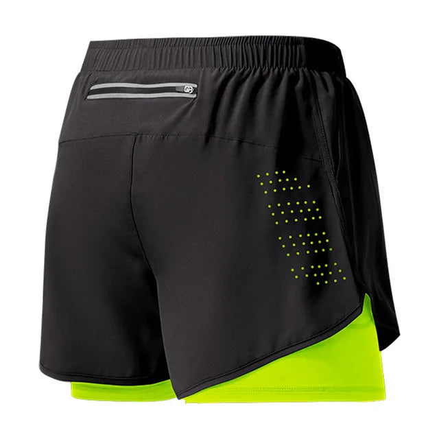 Men's Running Shorts Quick-drying Fitness Black Double Layer Shorts Men New Sport Workout Training Bodybuilding Short Pants - Smarsty