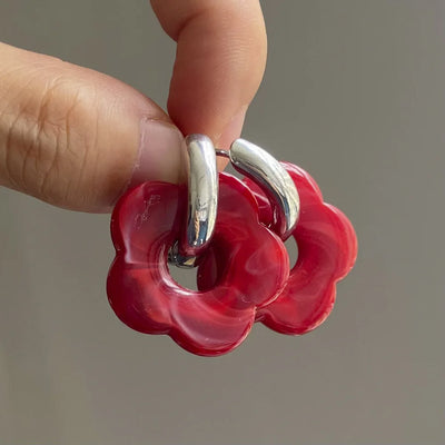 Cute Pink Acrylic Flower Drop Earrings for Parties and Gifts - Smarsty