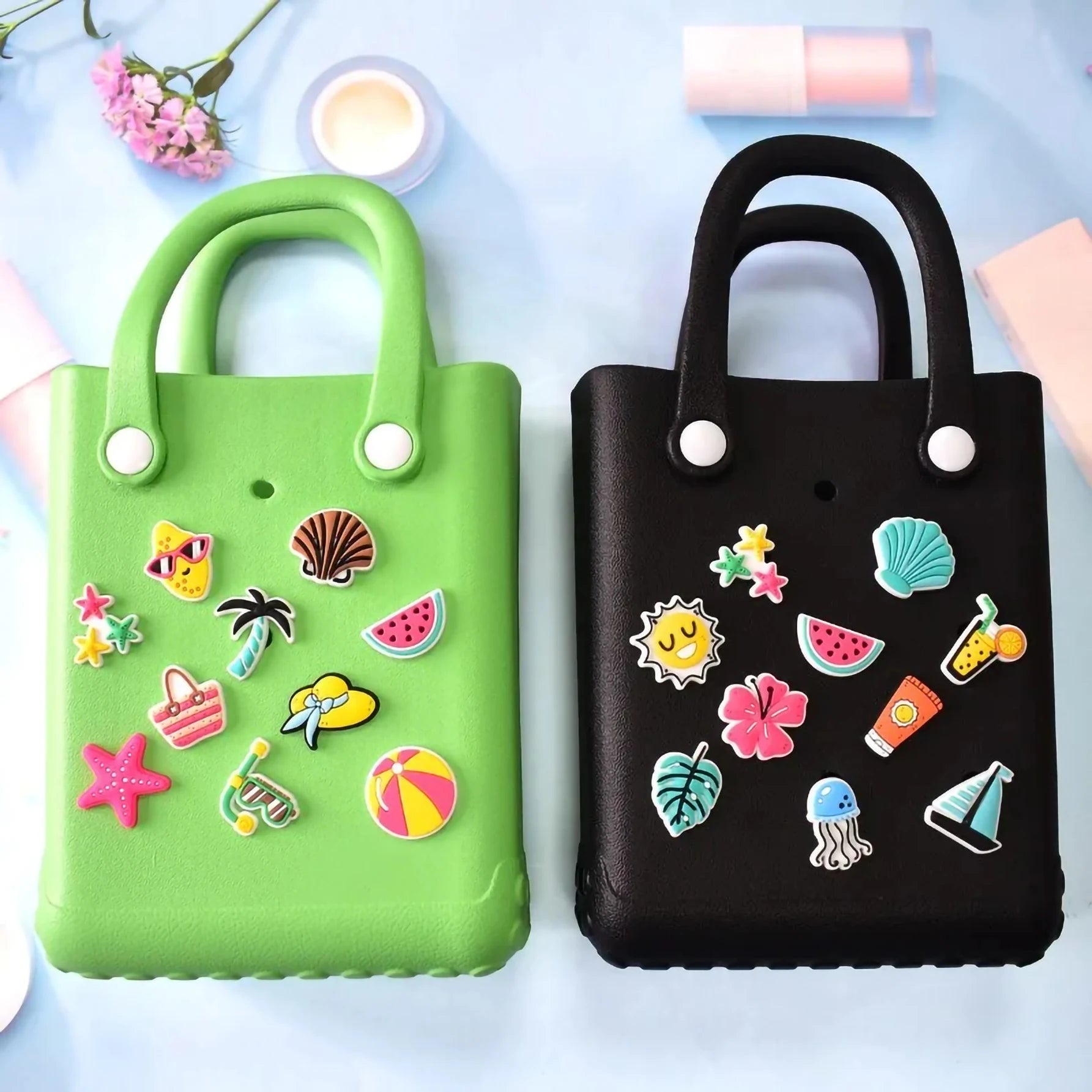 18pcs Lovely Bogg Bags Accessories Rubber Summer Decoration Women Beach Bag Tote Handbag Random Pairing Decorative Buckles Inser