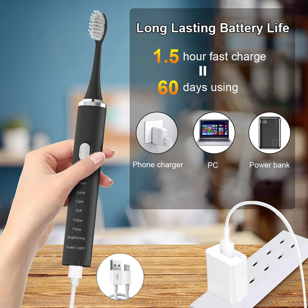 Electric Toothbrush With Sonic Vibration For Deep Cleaning - Smarsty