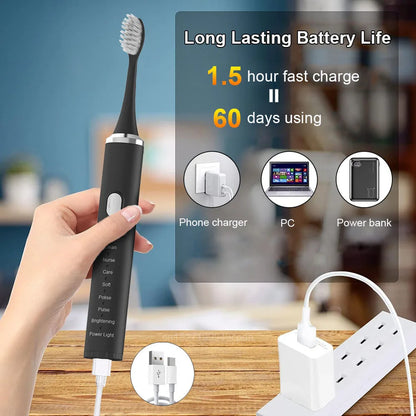 Electric Toothbrush With Sonic Vibration For Deep Cleaning - Smarsty