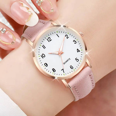 Fashion Arabic Dial Quartz Watch with Leather Strap for Women - Smarsty
