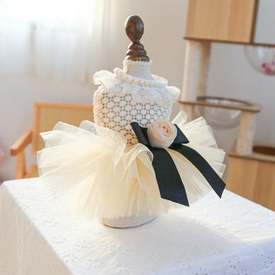 Luxury Kawaii Dog Dress with Pearl Collar for Small Pets - Smarsty