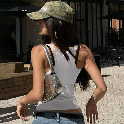 Solid Tank Top Women Edgy Clothes Y2k Accessories Sleeveless Ropa De Mujer Square Collar Camison Verano Korean Fashion Clothing - Smarsty