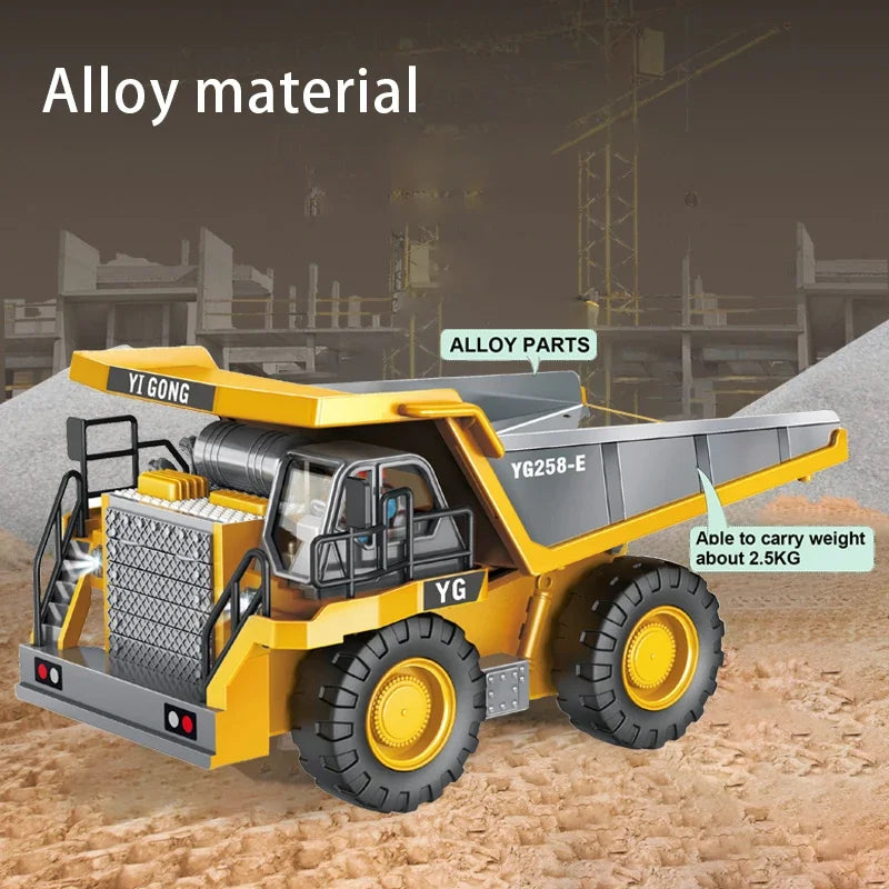 2.4G Remote Control Excavator Dump Truck RC Model Car Toy Professional Alloy Plastic Simulation Construction Vehicle Kids Gifts