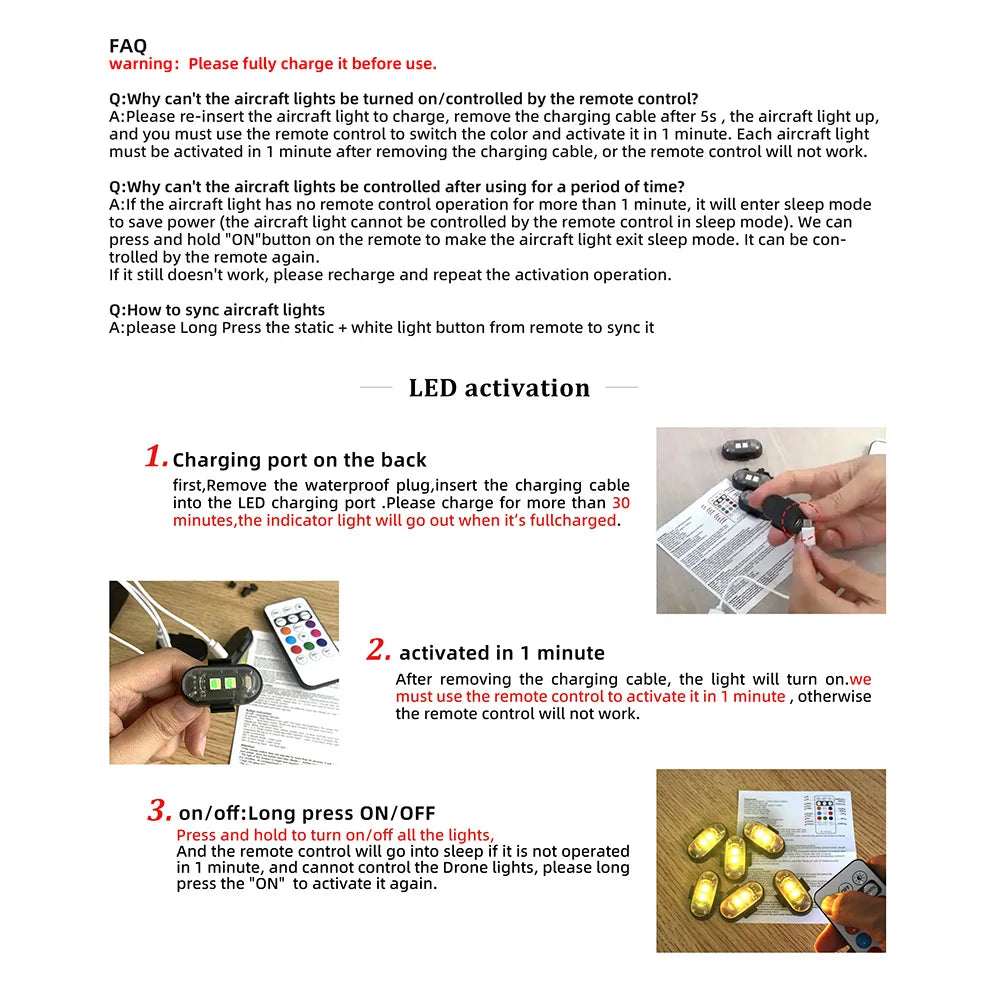 4x Wireless Led Strobe Lights with Remote, Anti-Collision Light USB Charging High Brightness Led Lights Warning Lights for Car