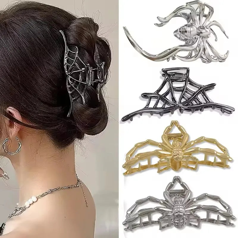 Gothic Spider Pearl Metal Hair Claw Clip Strong Hold - Smarsty