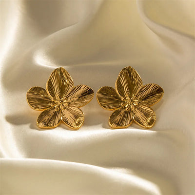 Vintage Gold Flower Stud Earrings Lightweight Hypoallergenic - Smarsty
