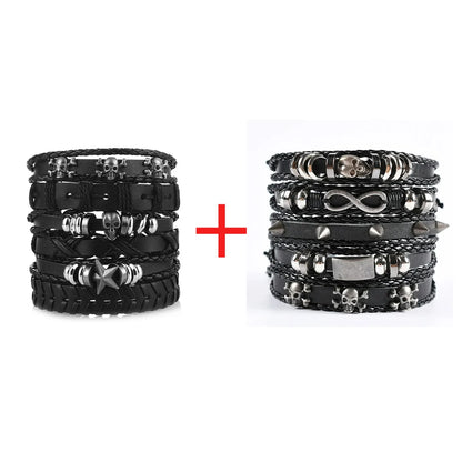 Viking Leather Bracelet For Men Adjustable Skull Design - Smarsty