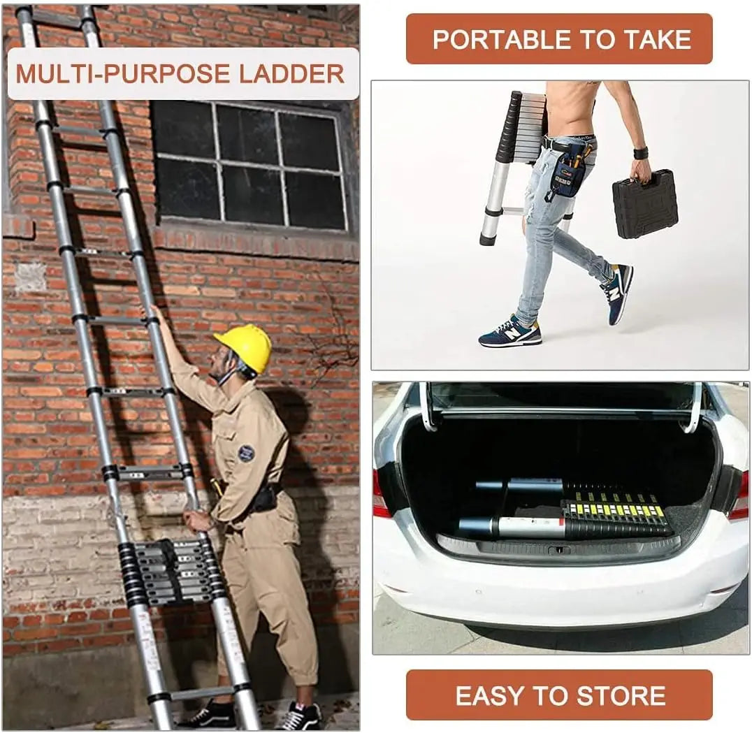 DayPlus Telescoping Ladder Stainless Steel Folding Ladder Portable Extendable Loft Ladder Capacity Max Load 150kg/330lb,EN131
