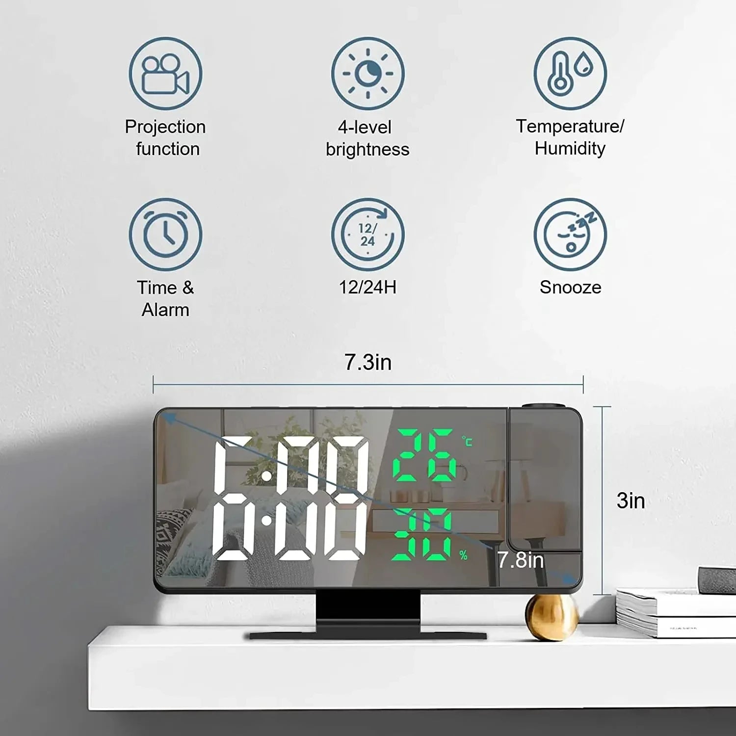 LED Digital Alarm Clock with Projection and Snooze Feature - Smarsty