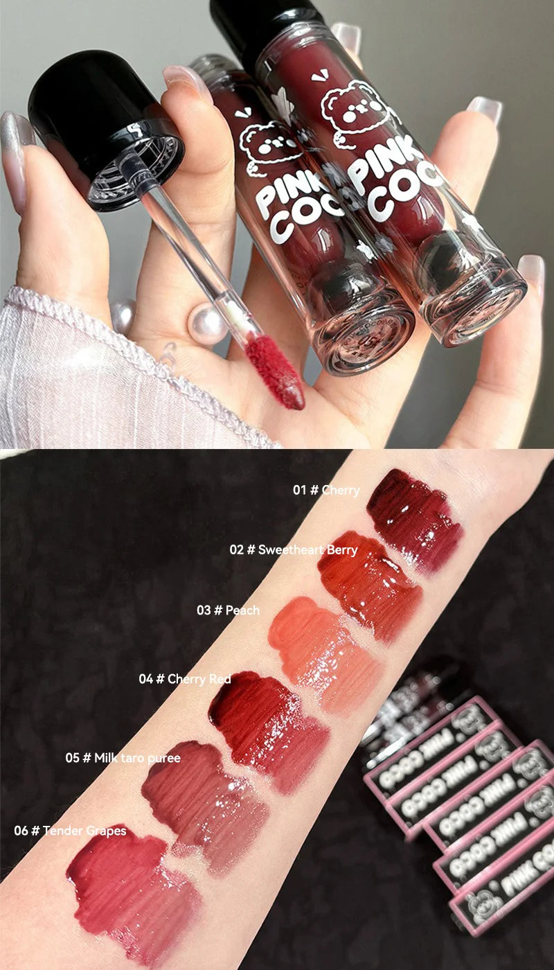 Pinkcoco Bear Doodle Mirror Lip Glaze Long Lasting Shine - Smarsty