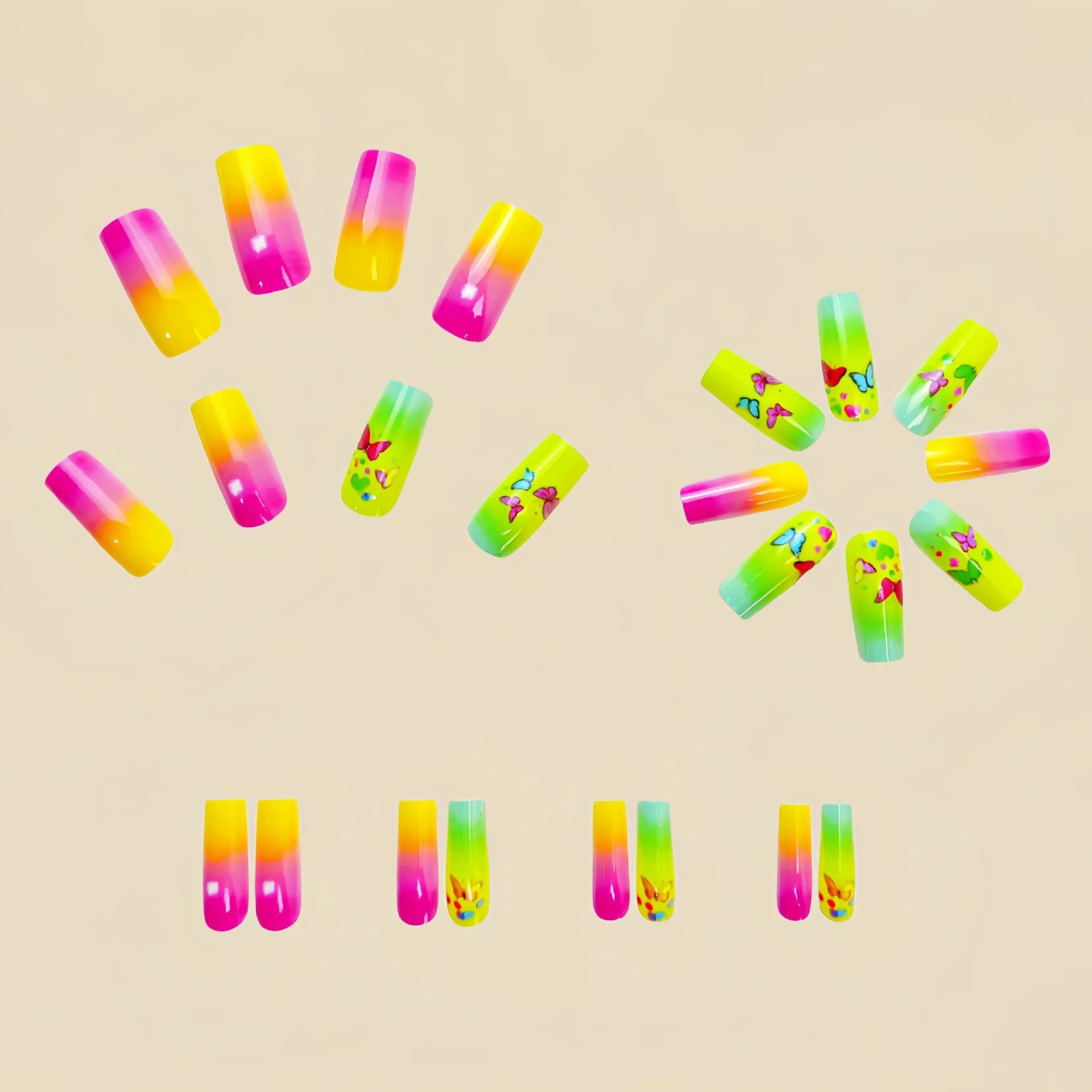 24 Piece Set Medium Long Press On Nails with Peach Flower Design - Smarsty