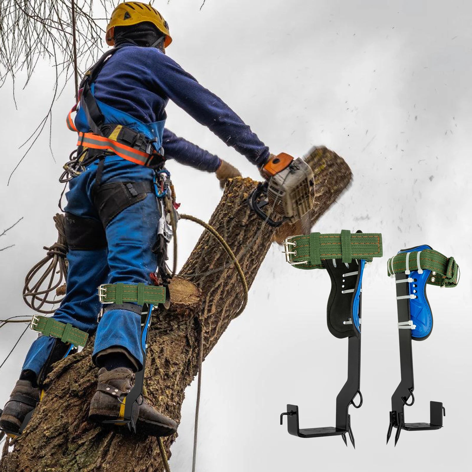 Tree Climbing Tools with Safety Belt 2M Rope 45# Steel Wide Foot Pedal Comfortable Kit for Fruit Picking, Jungle Survival, Black