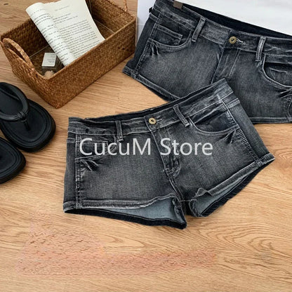 Summer Women Y2k Streetwear Gyaru Harajuku Fashion Grunge Vintage Coquette Low Rise 2000s Jean Shorts Denim Hot Pants Japanese - Smarsty
