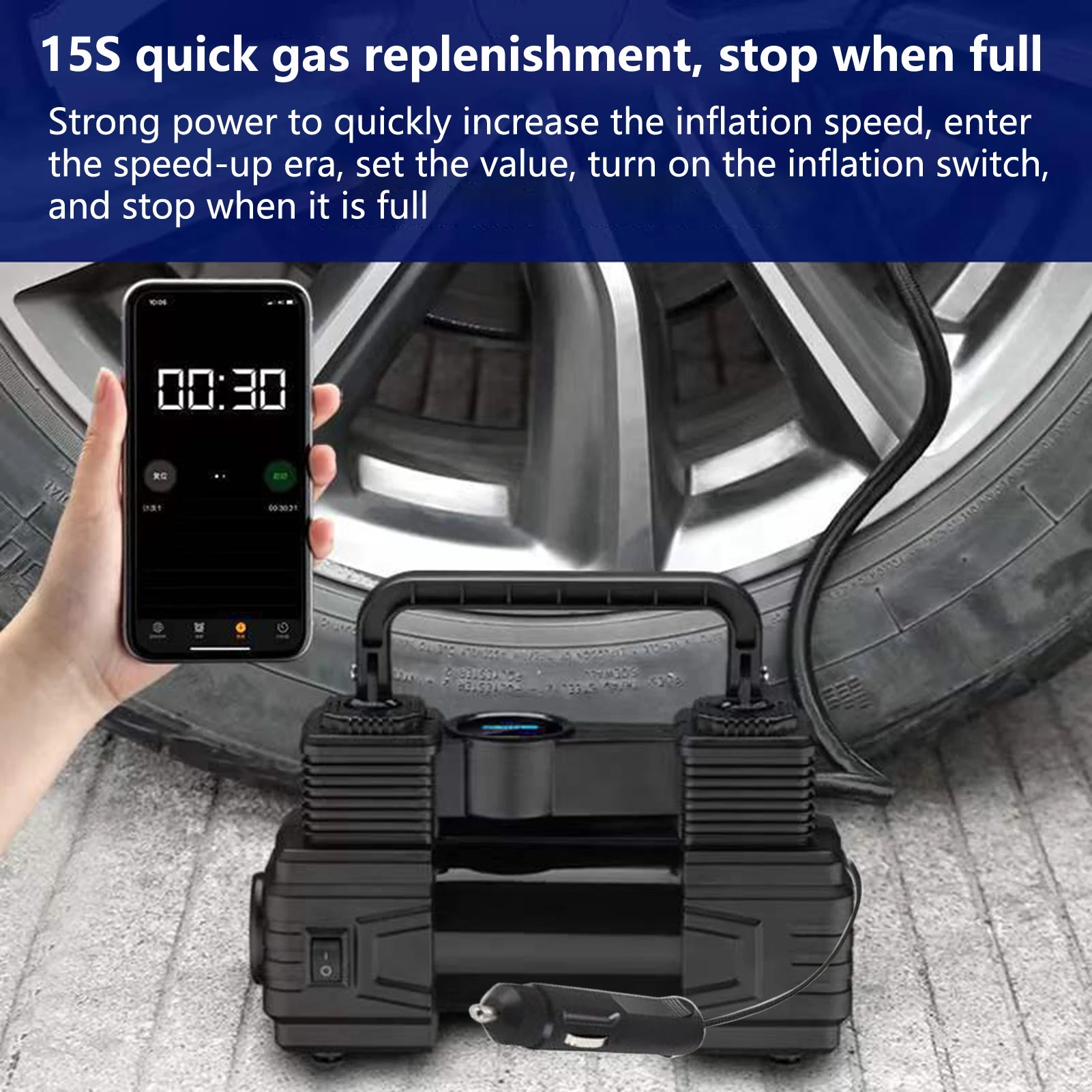 Automatic Digital Display Smart Preset Inflation Tire Inflator with LED Light 12V 150PSI Wire Auto Tire Inflator Pump