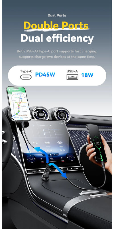 45W Car Charger Dual Port PD TypeC Quick Charge Fast - Smarsty