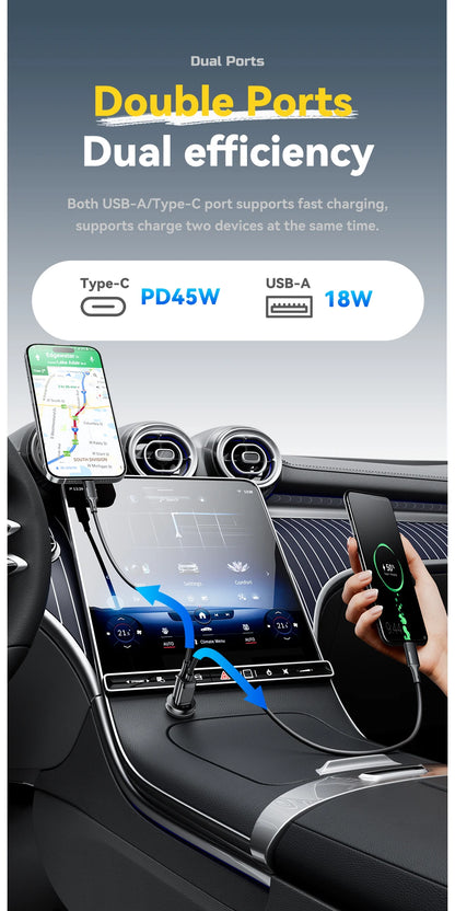 45W Car Charger Dual Port PD TypeC Quick Charge Fast - Smarsty