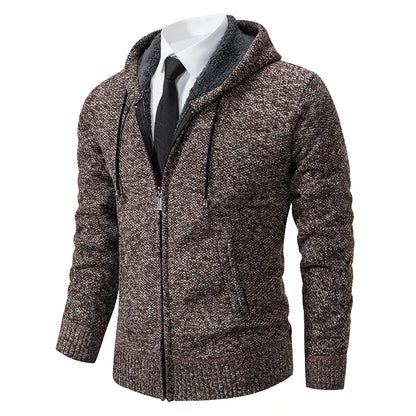 Autumn And Winter New Jersey Men's Casual Sports Coat Solid Color Stand Collar Wweater Grab Fleece Warm Zipper Cardigan - Smarsty
