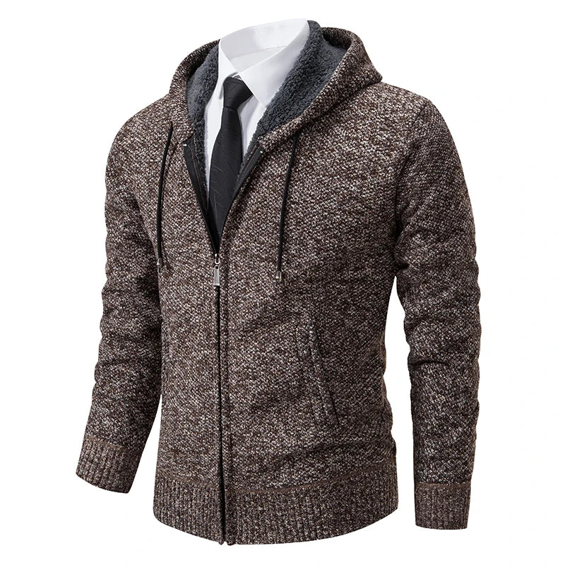 Autumn And Winter New Jersey Men's Casual Sports Coat Solid Color Stand Collar Wweater Grab Fleece Warm Zipper Cardigan - Smarsty